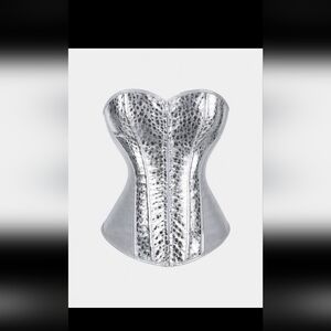 Silver Metallic Faux Croc Corset Top